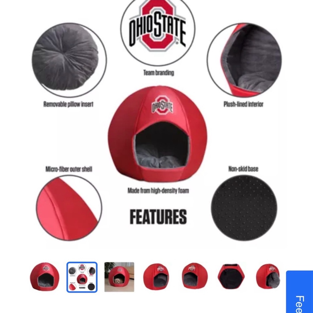 Ohio State University Theme Pet Dome Bed - Picture 3 of 10